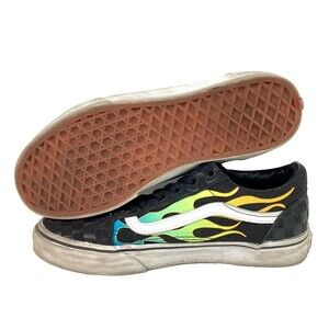 Vans OTW - Youth Sz 6 - Black Checkered - Blue/Green/Yellow Flames Shoes- 721454